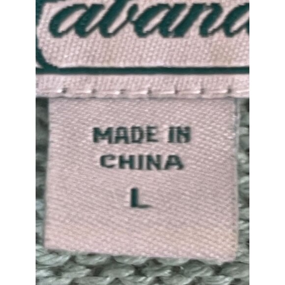 Vintage Knit Sweater L Green Patchwork Embroidery Retro Boho Classic Preppy 80s - Picture 13 of 16